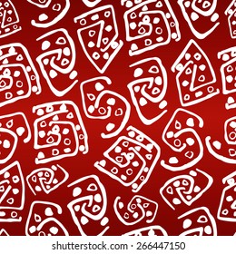 Seamless abstract pattern mazes squares vortices white red background