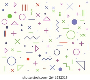 Seamless abstract pattern. Memphis Card with geometric elements. Vector banner in retro style. Fashion 90s 80s. Printed matter, paper, fabric. Beautiful book design, poster, cover, and advertising.