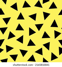 Seamless abstract pattern with minimalistic design, black triangles on yellow background. Suits as wallpaper, print, background, texture.