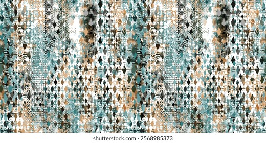 Seamless abstract pattern with modern and elegant earth tones. Combination of geometric diamond shapes with unique watercolor effects. Contemporary design with natural color textures.