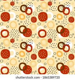 Seamless abstract pattern. Modern trendy background made of doodle circles and dots. Suitable for printing on wallpaper, fabrics, curtains, cover, brochure, catalog.