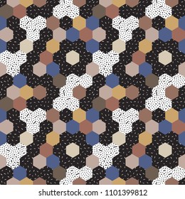 Seamless abstract pattern of mosaic with spot texture, dots point and lines-vector illustration. Hexagon