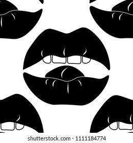 seamless abstract pattern with mouth, female lips, teeth, tongue