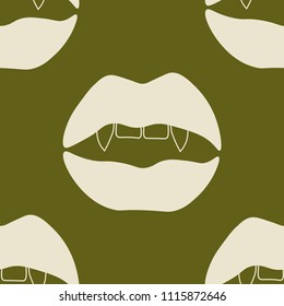 seamless abstract pattern with mouth, female lips, vampire teeth