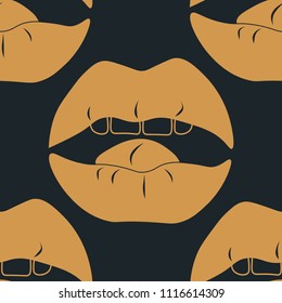 seamless abstract pattern with mouth, female lips, teeth, tongue