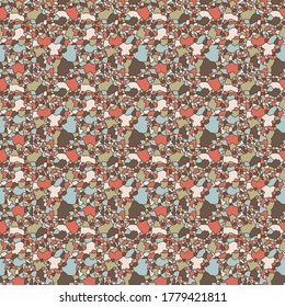 Seamless abstract pattern with multicolor muted mosaic shapes, hand drawing vector