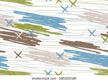 Seamless abstract pattern of multicolored lines, strokes, doodle.