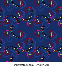 Seamless abstract pattern multicolored ornament on dark blue background