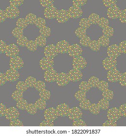 Seamless abstract pattern of multi-colored rings of flowers. Flat graphics. For fabric, textiles, wrapping paper, Wallpaper