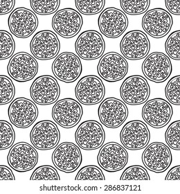 Seamless abstract pattern in a naturalistic style. Black and white shapes, amoeba, a stylized image of cells painted hands.