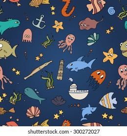 Seamless abstract pattern nautical and marine background.