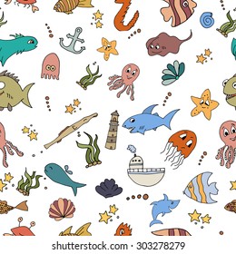 Seamless abstract pattern nautical and marine background.