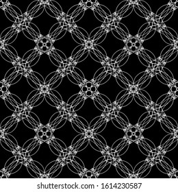 Seamless abstract pattern.Art Nouveau style.Flat design.White lace on black background.Black and white graphics.For the design and decoration of fabric, paper, Wallpaper and packaging.