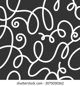 Patrón abstracto sin inconvenientes sobre el fondo negro. Imagen del doodle vectorial. Papel de fondo lineal gráfico.