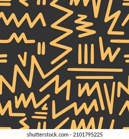 Seamless abstract pattern on black background. Vector doodle image. Graphic geometric ornament.