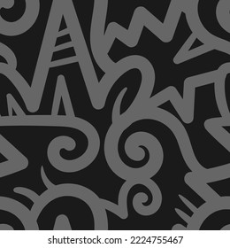 Seamless abstract pattern on black background. Vector wallpaper.  Graphic contour striped ornament.