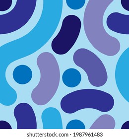 Seamless abstract pattern on blue background.Vector image. Graphic spotted colorful ornament.