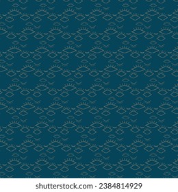 Seamless abstract  pattern on blue background. Outline of eyes. For fabric, home wear, carpets, background, surface design, packaging. Vector illustration
