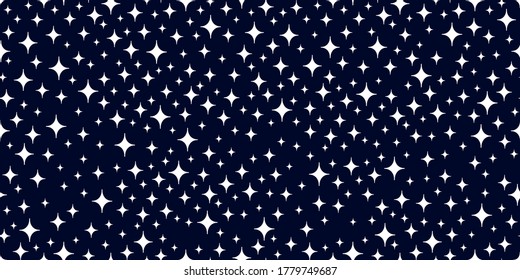Seamless abstract pattern on dark background. Texture for paper, wrapping and fabric. Vector pattern with white stars and flares.