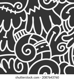 Seamless abstract pattern on dark  background. Vector doodle image. Graphic linear wallpaper.