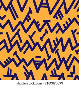 Seamless abstract pattern on orange background. Vector wallpaper.  Graphic contour striped ornament.