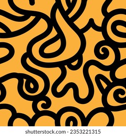 Patrón abstracto sin inconvenientes sobre el fondo naranja. Imagen del doodle vectorial. Papel de fondo lineal gráfico.