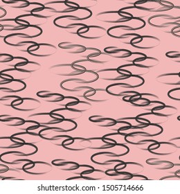 Seamless abstract pattern. On a pale pink background, black half rings are randomly arranged. Print for textiles. Vector illustration.