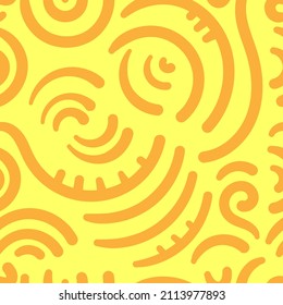 Seamless abstract pattern on yellow background. Vector doodle image. Graphic linear wallpaper.