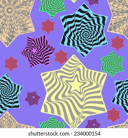 seamless abstract pattern optical star illustration. Design monochrome swirl rotating background. Abstract warped backdrop. Vector-art illustration. Vector vintage pattern made with stars.