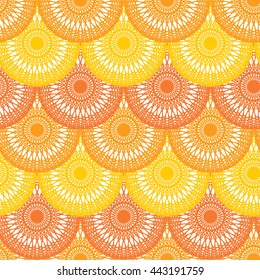 Seamless abstract pattern with orange guilloche ornament isolated on white (transparent) background. Vector illustration eps