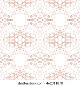 Seamless abstract pattern with orange guilloche ornament isolated on white (transparent) background. Vector illustration eps