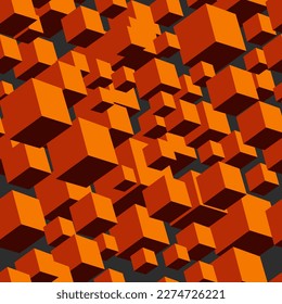 seamless abstract pattern in orange shades depicting cubes in space for prints on fabrics, wallpapers, covers and for interior decoration