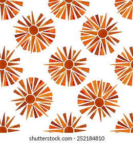 Seamless abstract pattern orange sun, watercolor, ink.