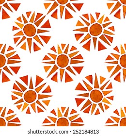 Seamless abstract pattern orange sun, watercolor, ink.
