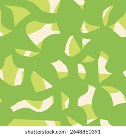 Seamless abstract pattern with organic cutout shapes in lime green and beige. Modern artistic collage style texture. Perfect for fabric, wallpaper, wrapping paper, apparel, stationery