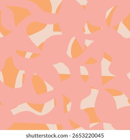 Padrão abstrato contínuo com formas de recorte orgânico em rosa, laranja e bege. Moderna colagem artística estilo textura. Perfeito para tecido, papel de parede, papel de embrulho, vestuário, artigos de papelaria