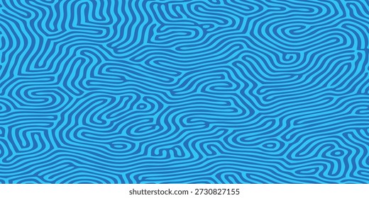 Un patrón abstracto sin fisuras de líneas orgánicas y fluidas en diferentes tonos de azul.