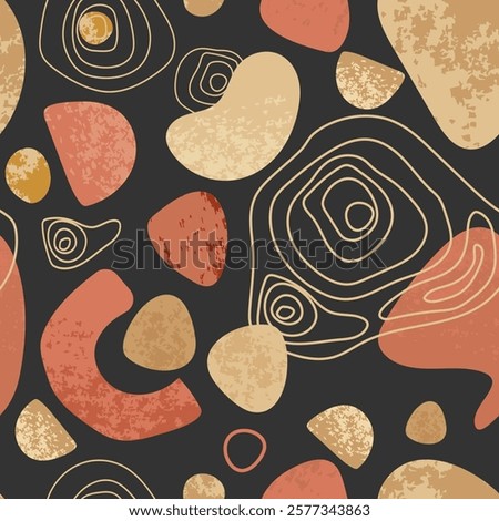 Seamless abstract pattern with organic shapes and texture, curved lines,earthy tones on a dark background.Seamless Design with Neutral Colors for print wallpaper, web, textile, paper, cover.Vector