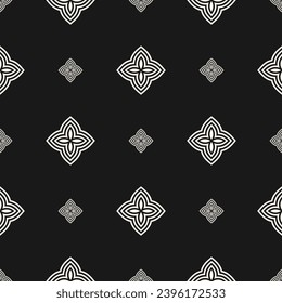 Seamless abstract pattern with oriental floral design. Simple geometric texture in black and white. Elegant minimal Japanese and Asian inspired vector ornament background. Repeat decorative design