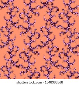 Seamless abstract pattern in oriental style. Vertical stripes made up of curls and half rings. Print for textiles and paper. Vector illustration.