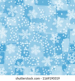 Seamless abstract pattern painted in colors of winter landscape.
In the foreground are snowflakes and symbolic snow flakes.