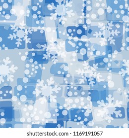Seamless abstract pattern painted in colors of winter landscape.
In the foreground are snowflakes and small round spots.