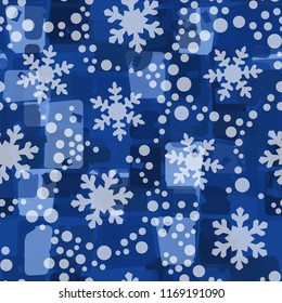 Seamless abstract pattern painted in colors of winter landscape.
In the foreground are snowflakes and small round spots.