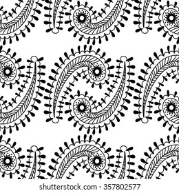 Seamless abstract pattern. Paisley background. Ethnic endless texture with hand drawn elements. Vector illustration.