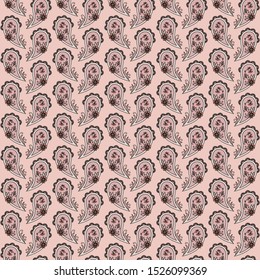 Seamless abstract pattern in paisley style. Turkish cucumbers are arranged in vertical rows on a light background. Print for textiles. Vector illustration.