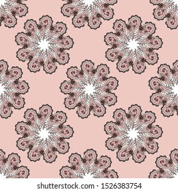 Seamless abstract pattern in paisley style. On a light background, flowers are made from Turkish cucumbers. Vector illustration.