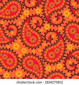 Patrón abstracto impecable en estilo paisley. Impresión tradicional brillante para textiles y papel. Ilustración vectorial.