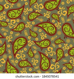 Seamless abstract pattern in paisley style. Traditional ethnic print for textiles and paper. Vector illustration.