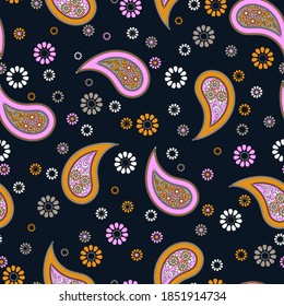Seamless abstract pattern in paisley style. Bright ethnic print for textiles and paper. Vector illustration.