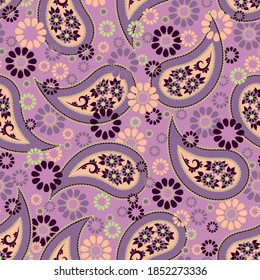 Seamless abstract pattern in paisley style. Bright ethnic print for textiles and paper. Vector illustration.